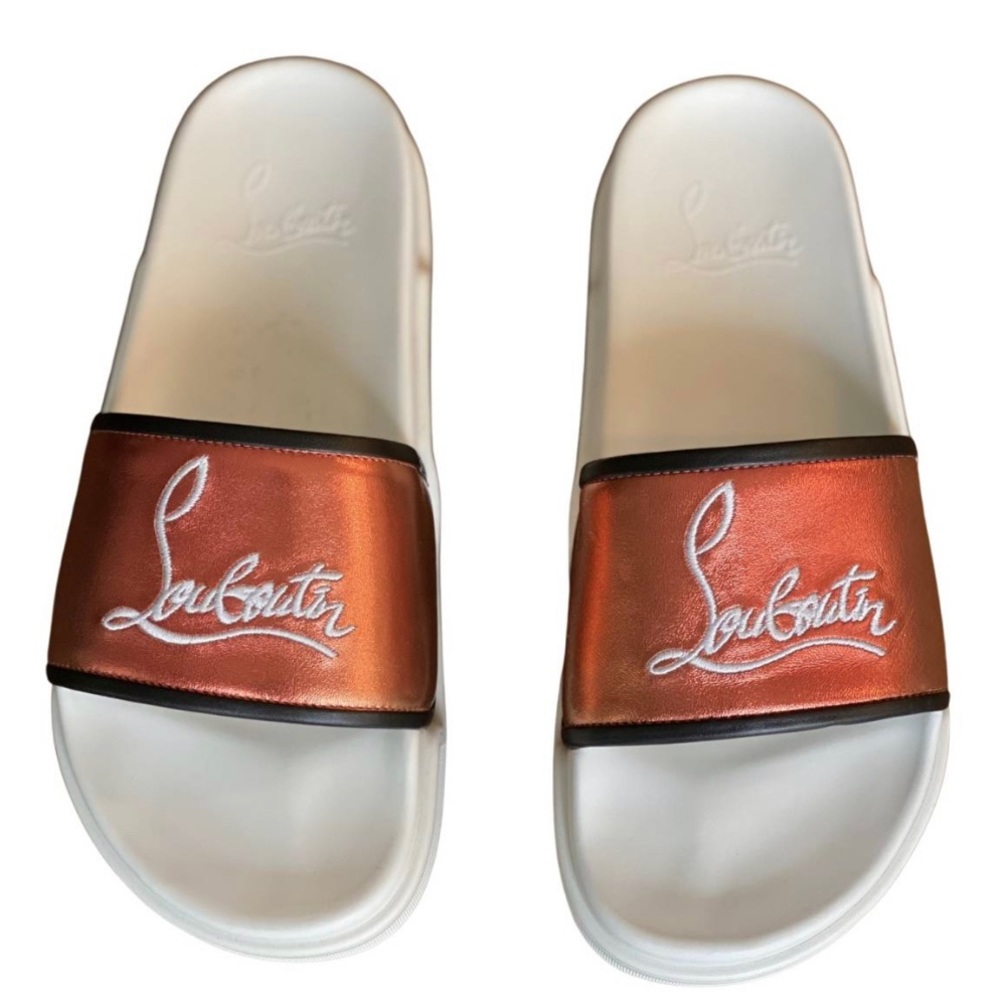 Christian Louboutin Logo Iridescent Leather Men Slides